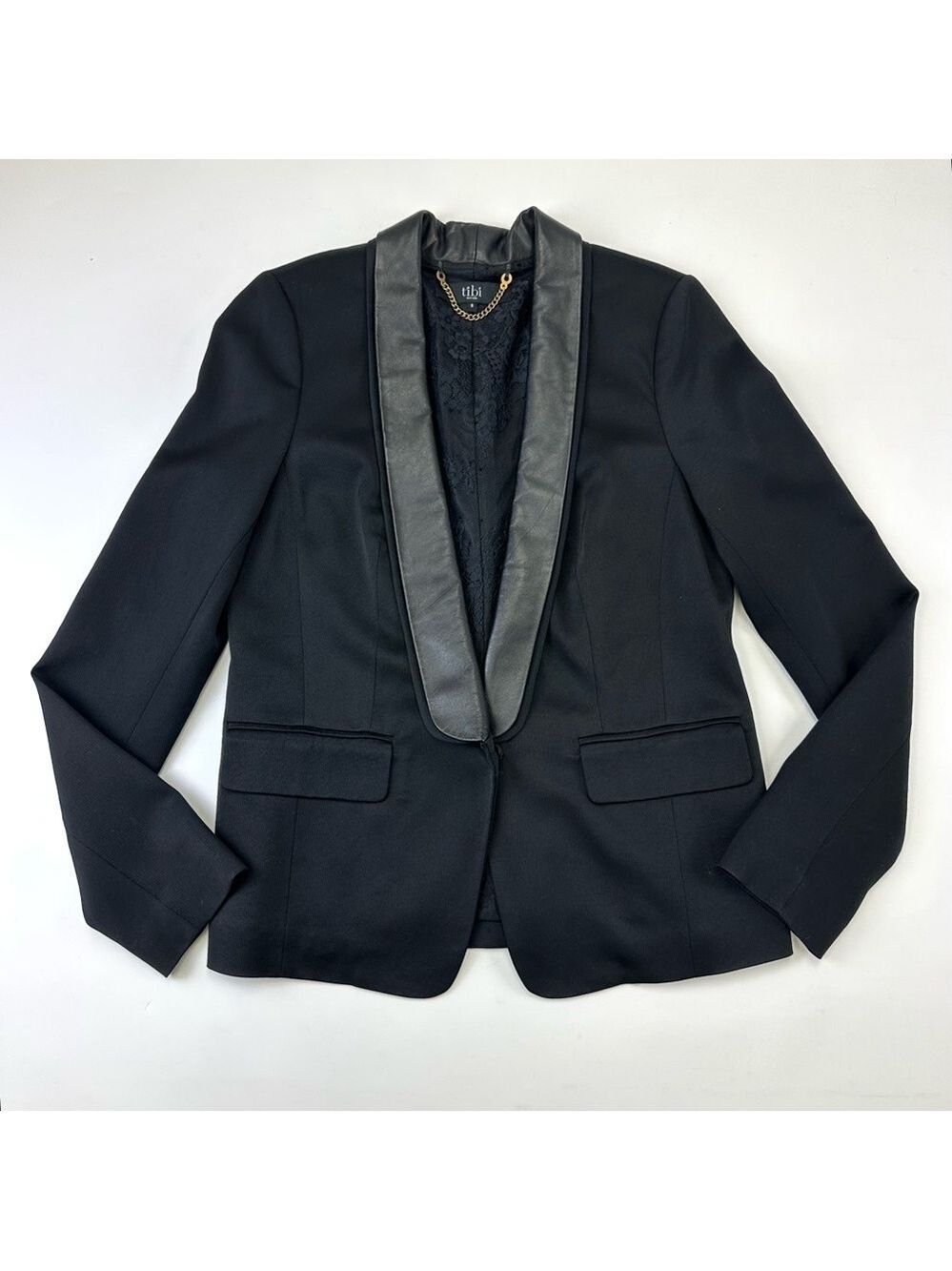 Tibi black tuxedo jacket Womens Size 8 leather lapels Formal New Years - Picture 12 of 12